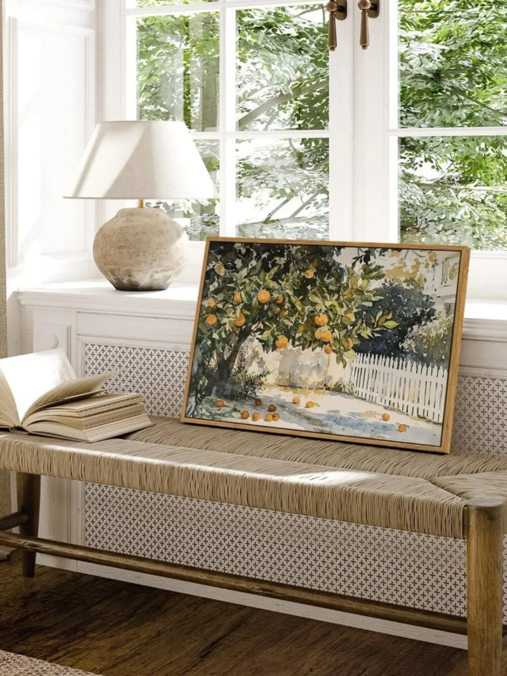 Rustic Fall Canvas Wall Art - Orange Trees Decor for Kitchen & Fireplace, 16x24